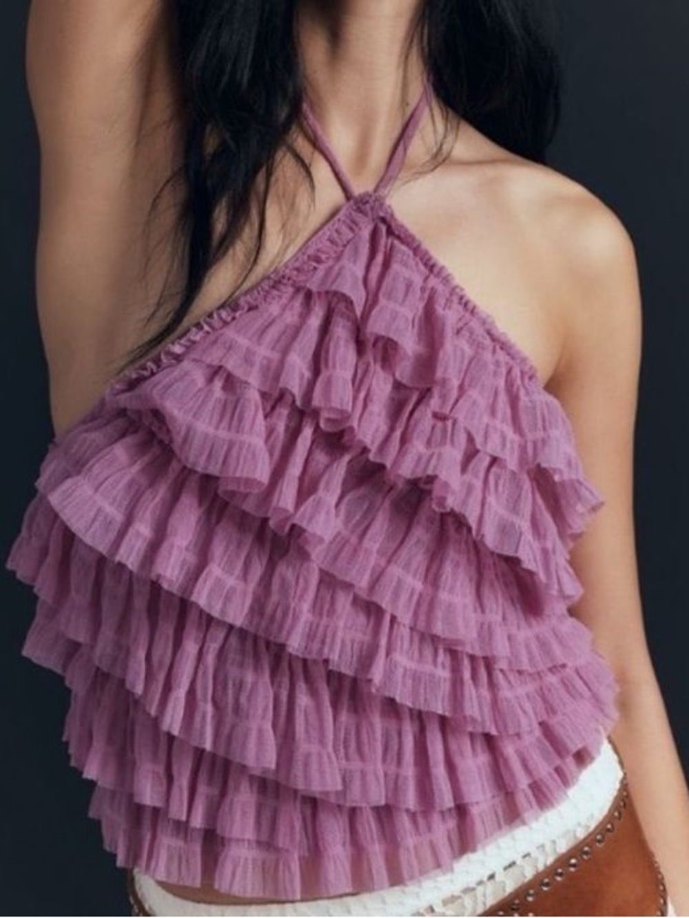 Anthropologie Mauve Ruffle Halter Camisole feminine romantic fairy dainty
